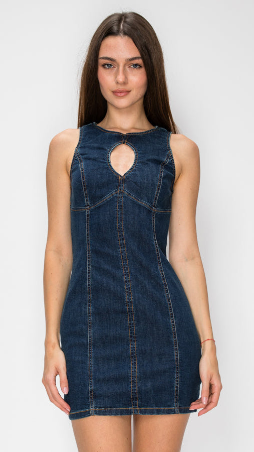 Keyhole Cutout Denim Dress – MEBON