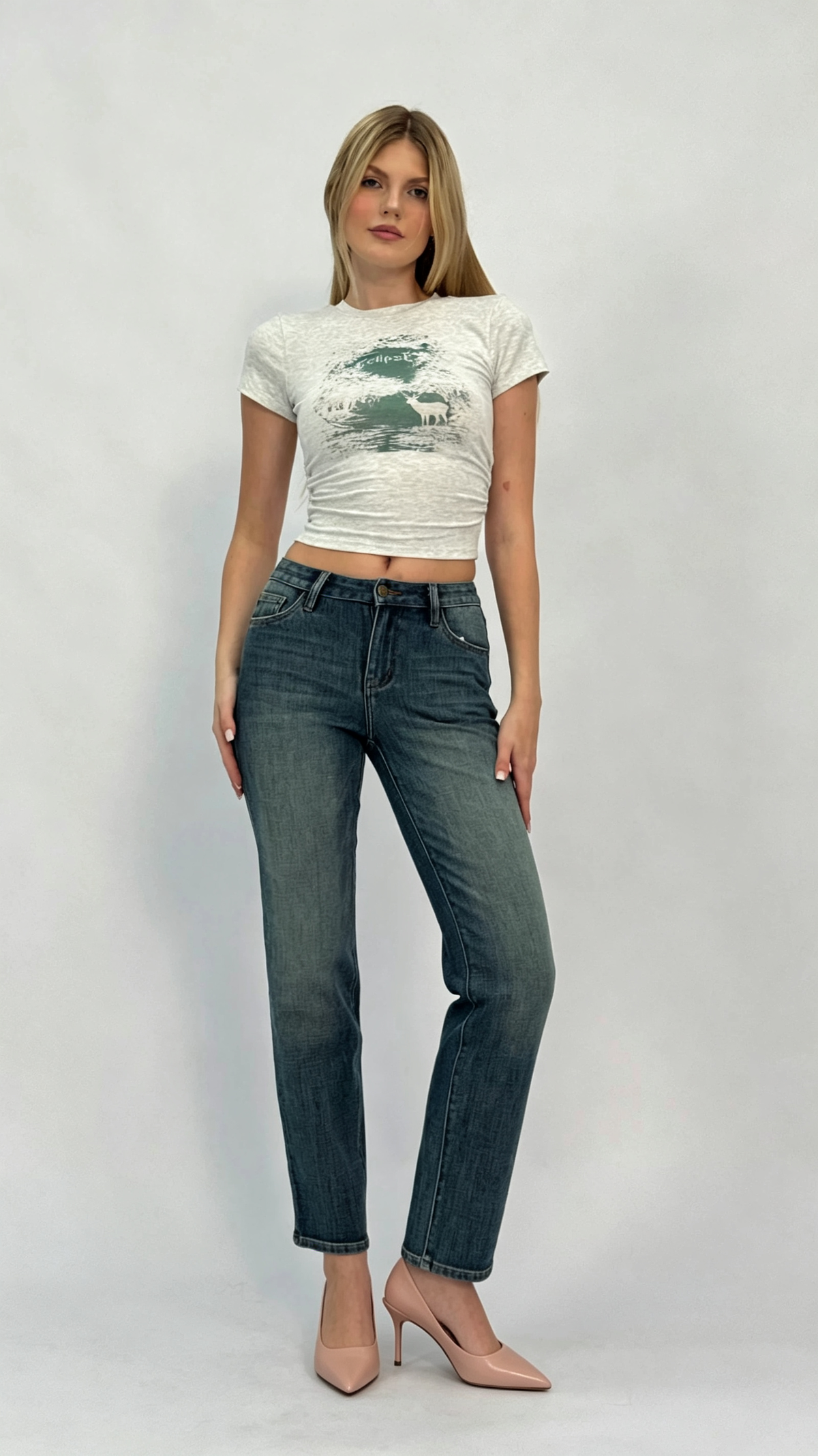 Eva Mid Rise Straight Leg Jeans