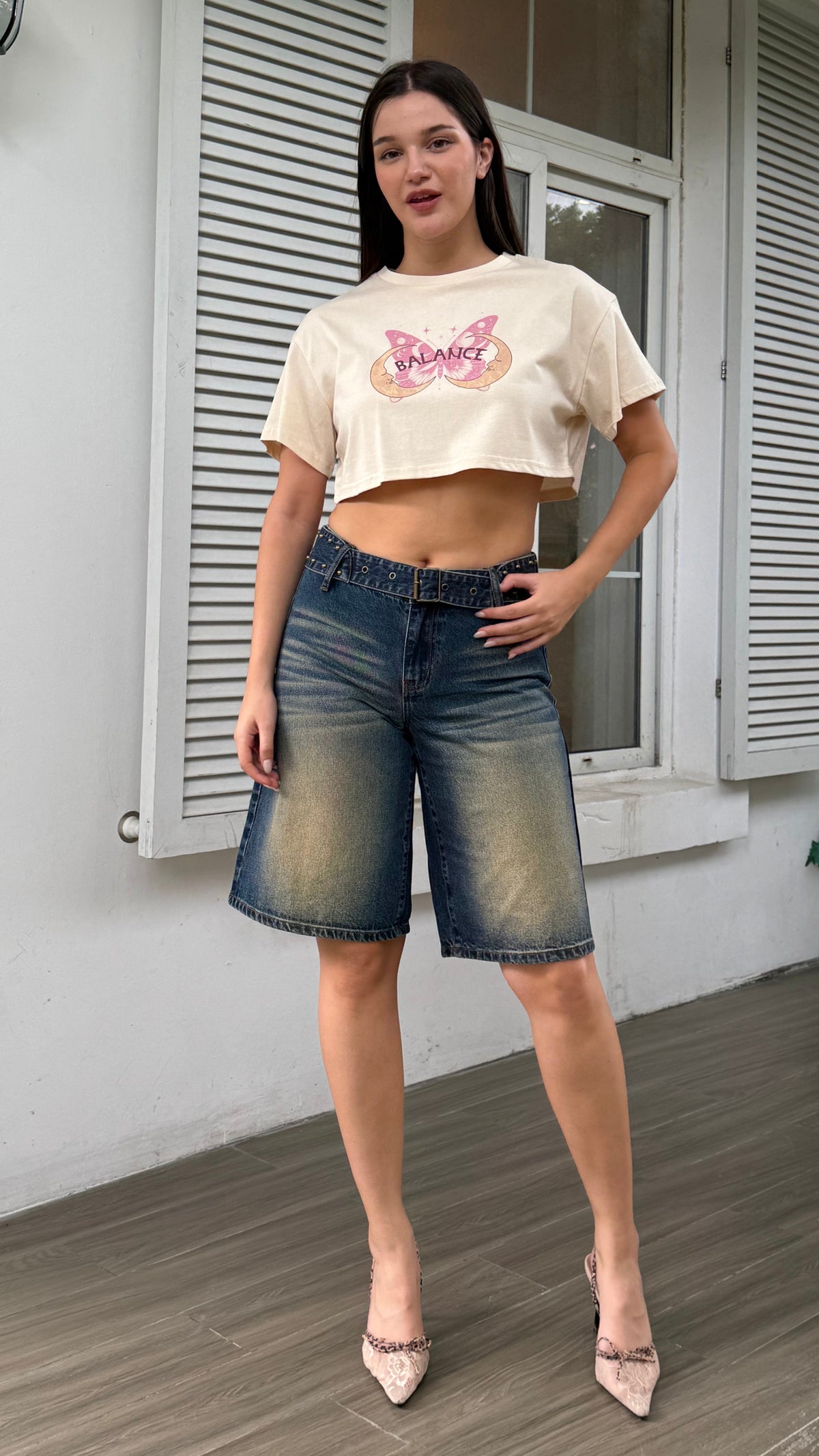 Vintage‑Wash Denim Bermuda Shorts