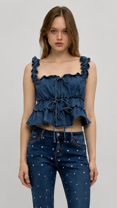 Ruffle Denim Crop Top