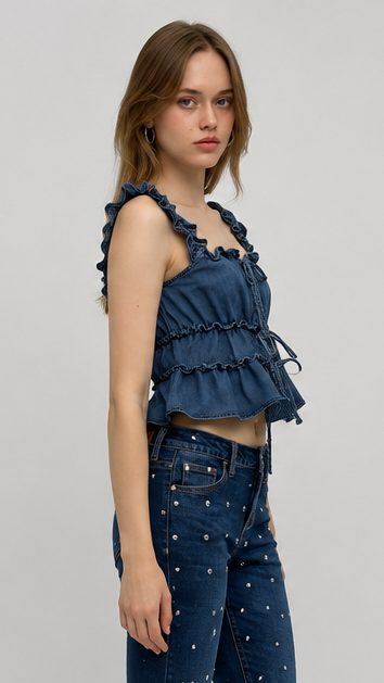 Ruffle Denim Crop Top
