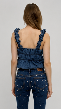 Ruffle Denim Crop Top