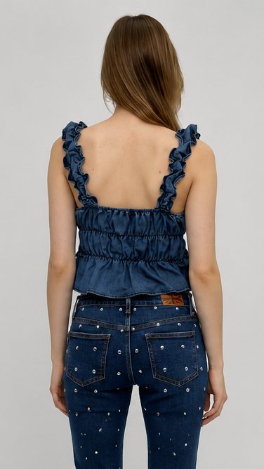 Ruffle Denim Crop Top