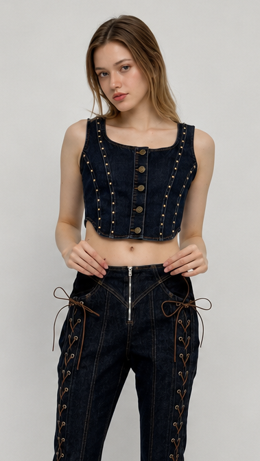 Kassy Studded Denim Top