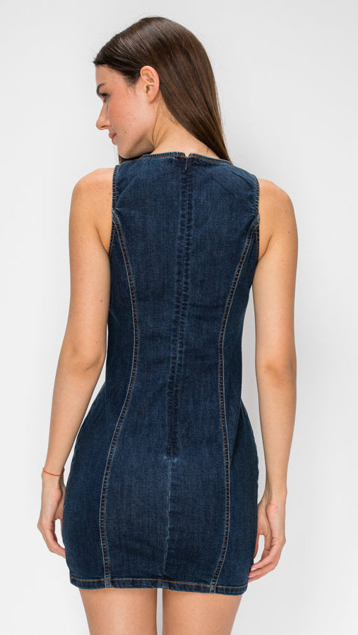 Keyhole Cutout Denim Dress