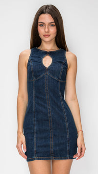 Keyhole Cutout Denim Dress