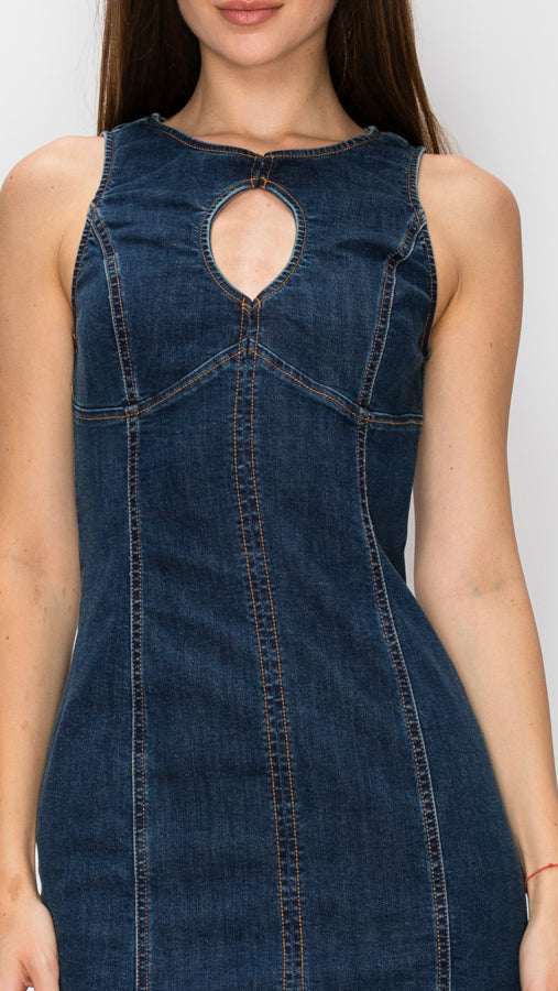 Keyhole Cutout Denim Dress – MEBON