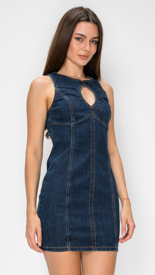 Keyhole Cutout Denim Dress