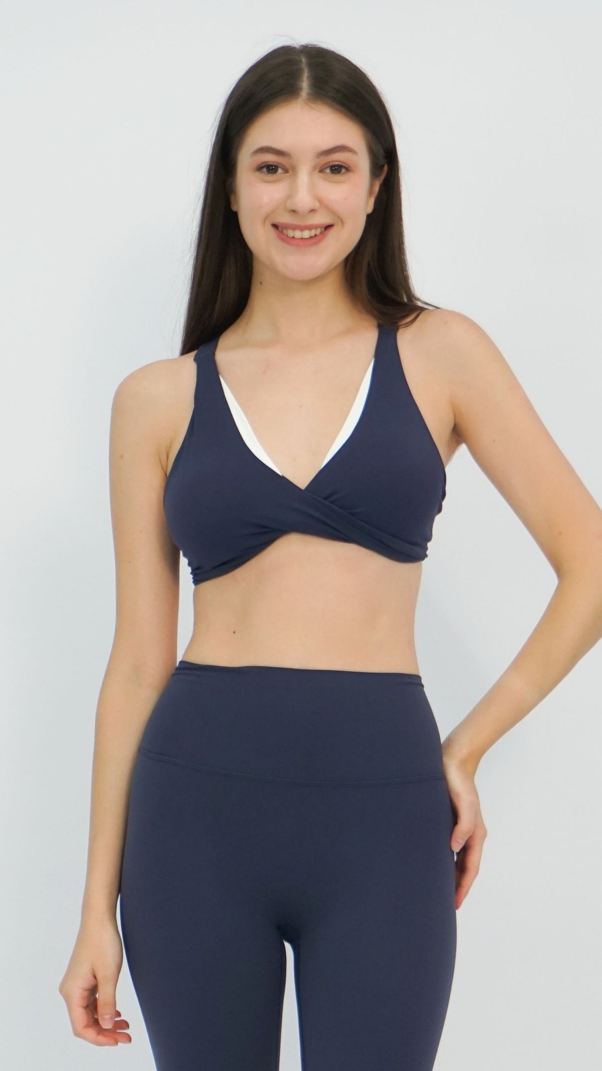 Navy Twist Front Sports Bra