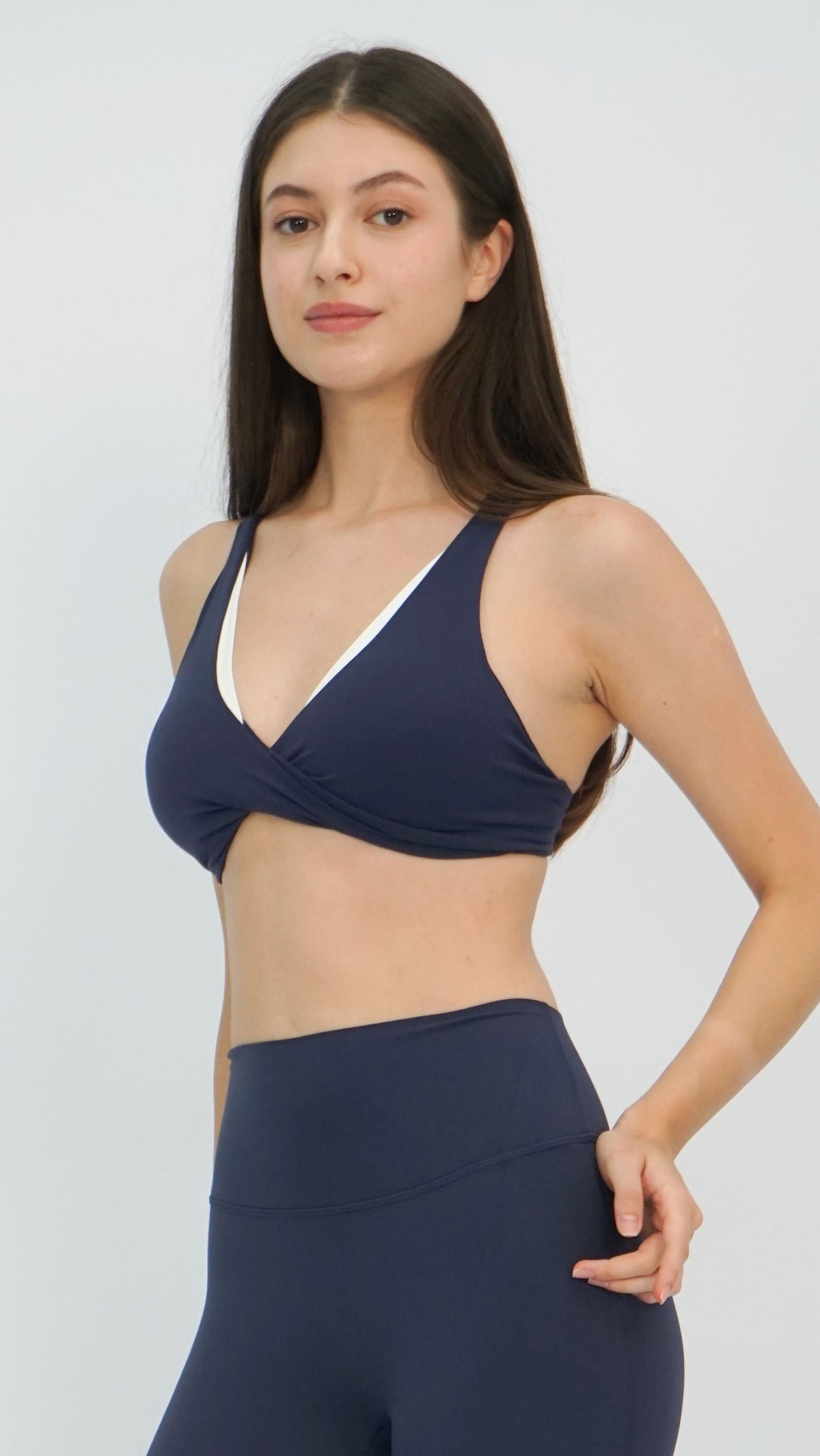 Navy Twist Front Sports Bra