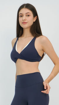 Navy Twist Front Sports Bra