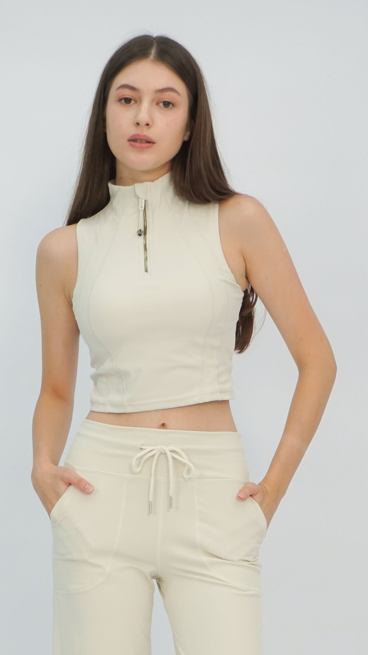 High-Neck Quarter Zip Crop