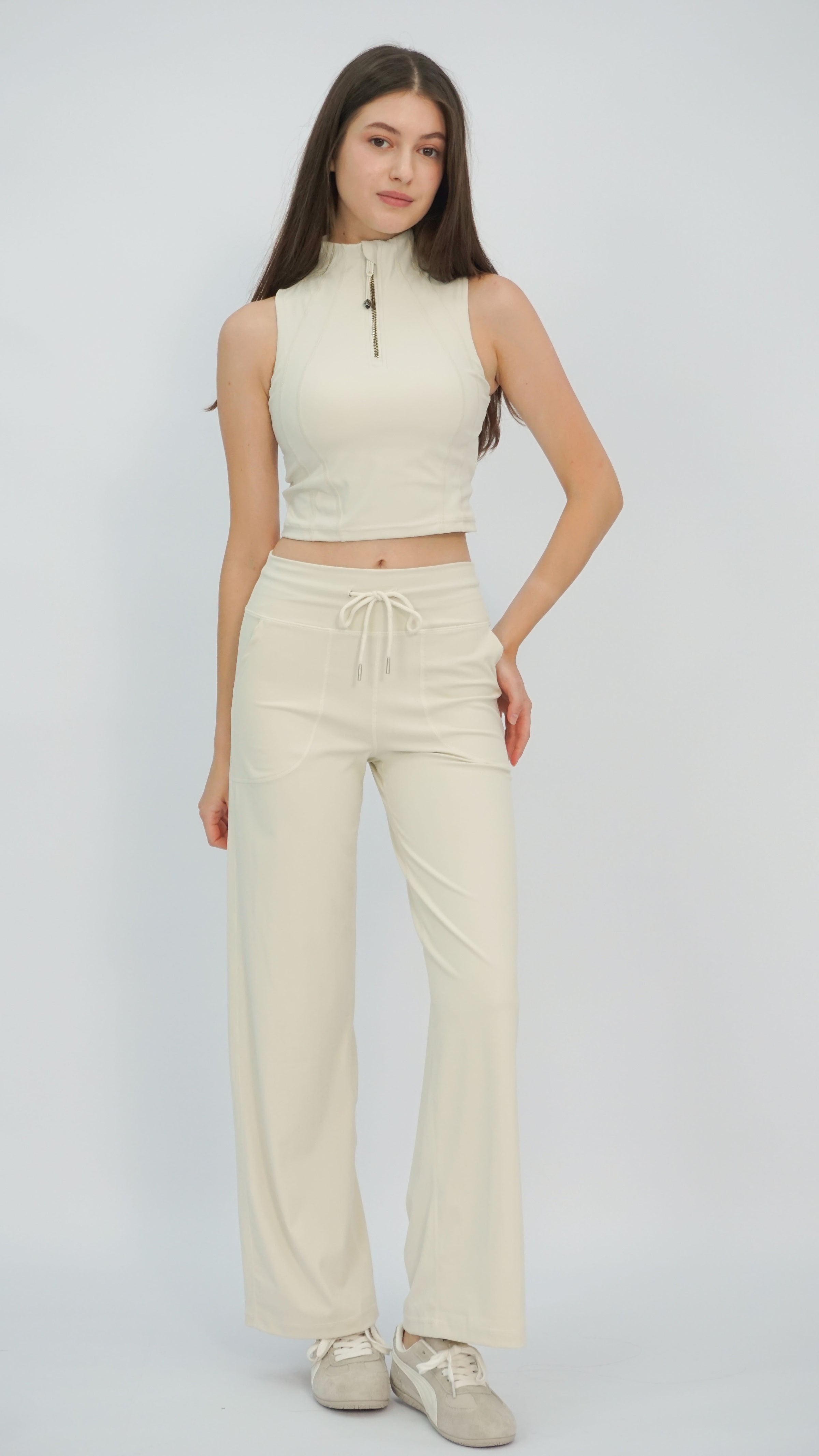 Cream Wide Workout Pant