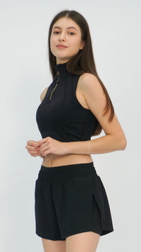 Black High-Neck Quarter Zip Crop