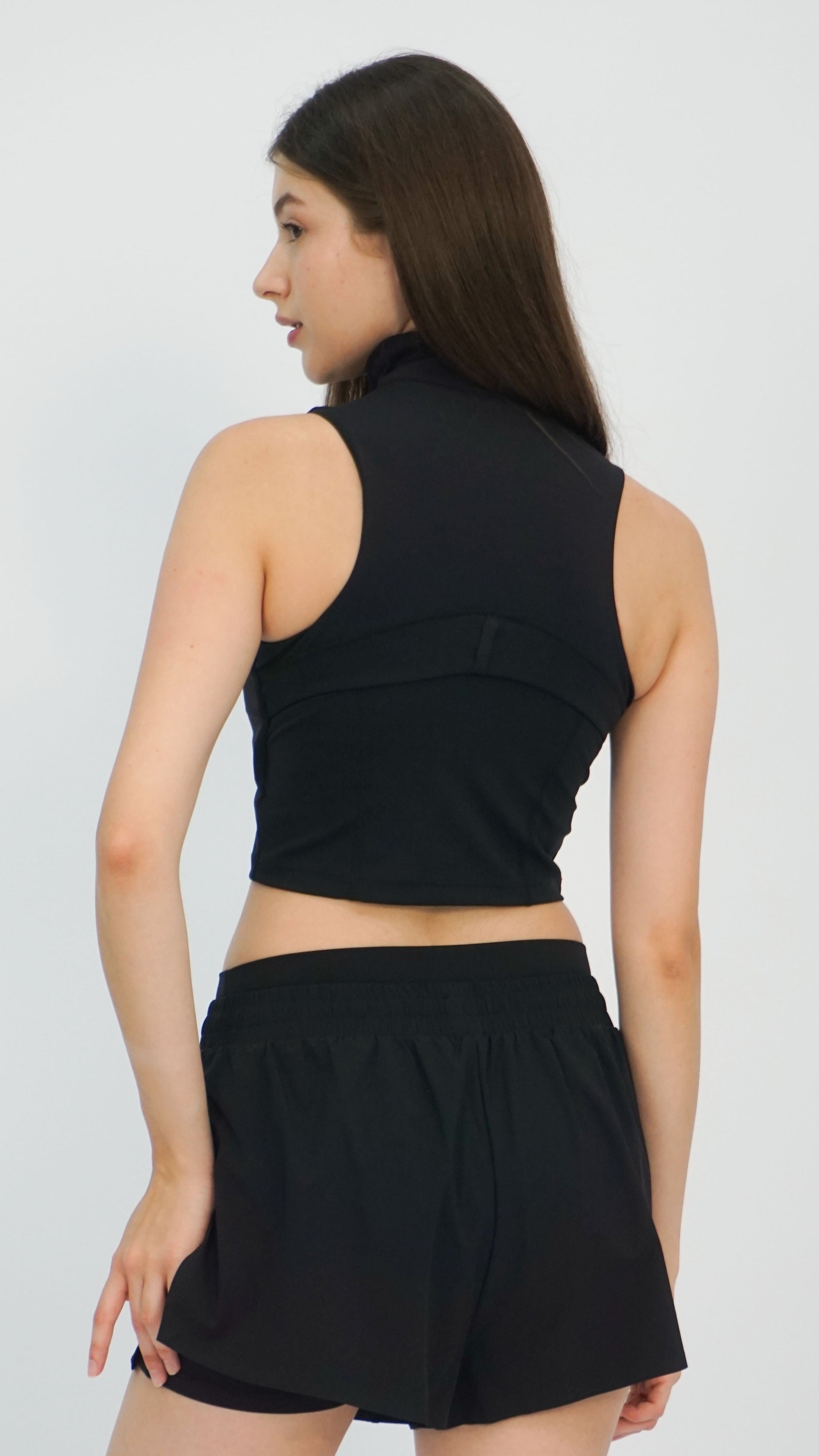 Black High-Neck Quarter Zip Crop
