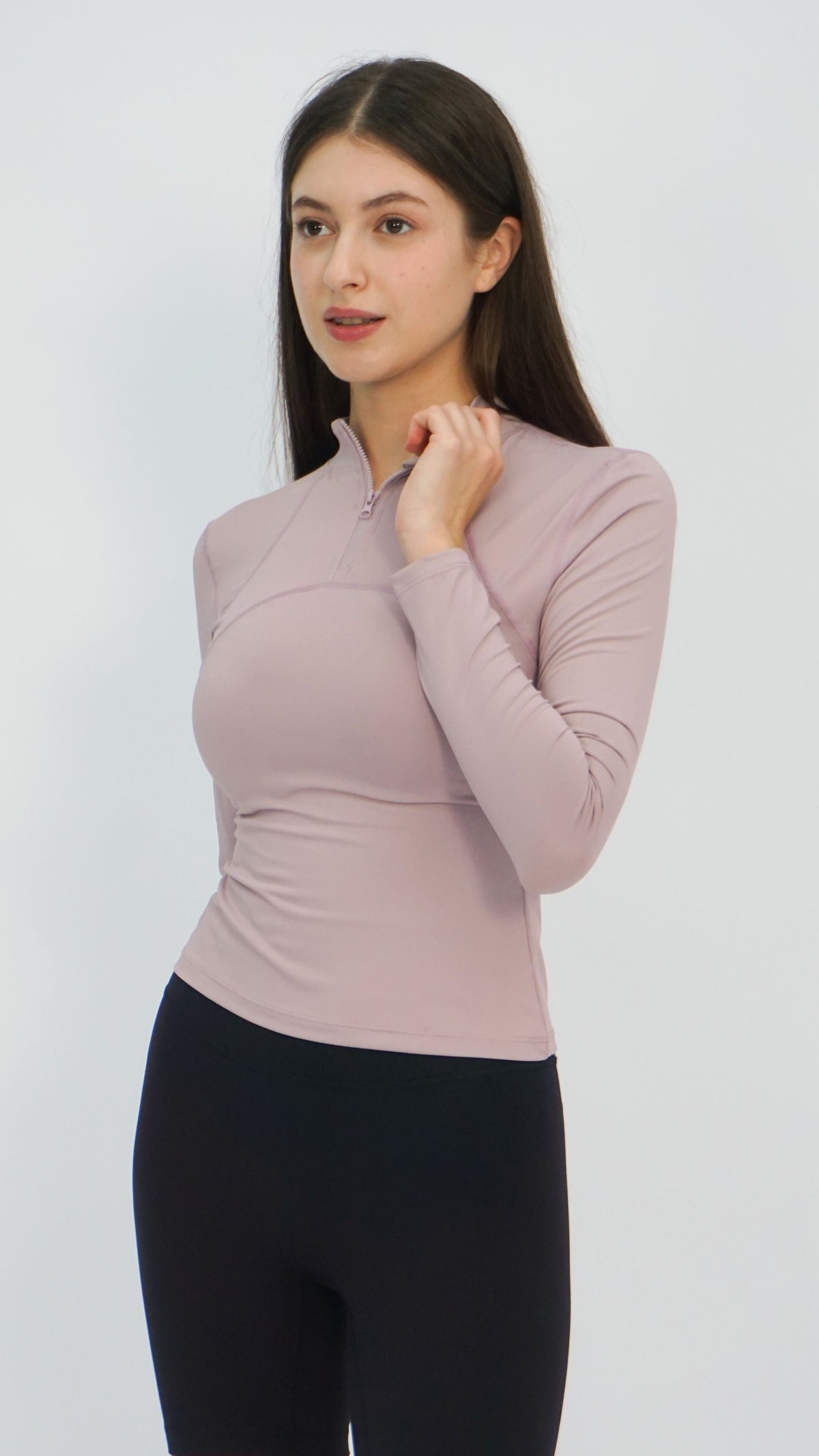 Dusty Mauve Quarter-Zip Athletic Top