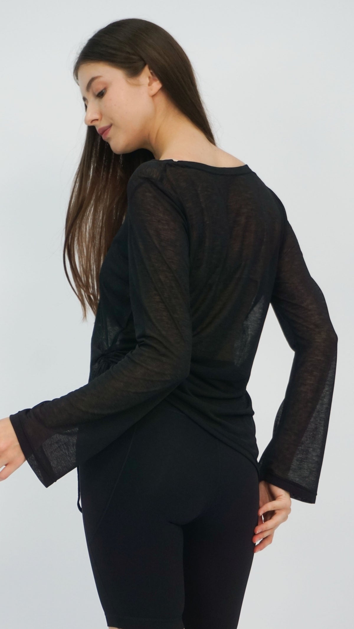 Black Sheer Long Sleeve Top