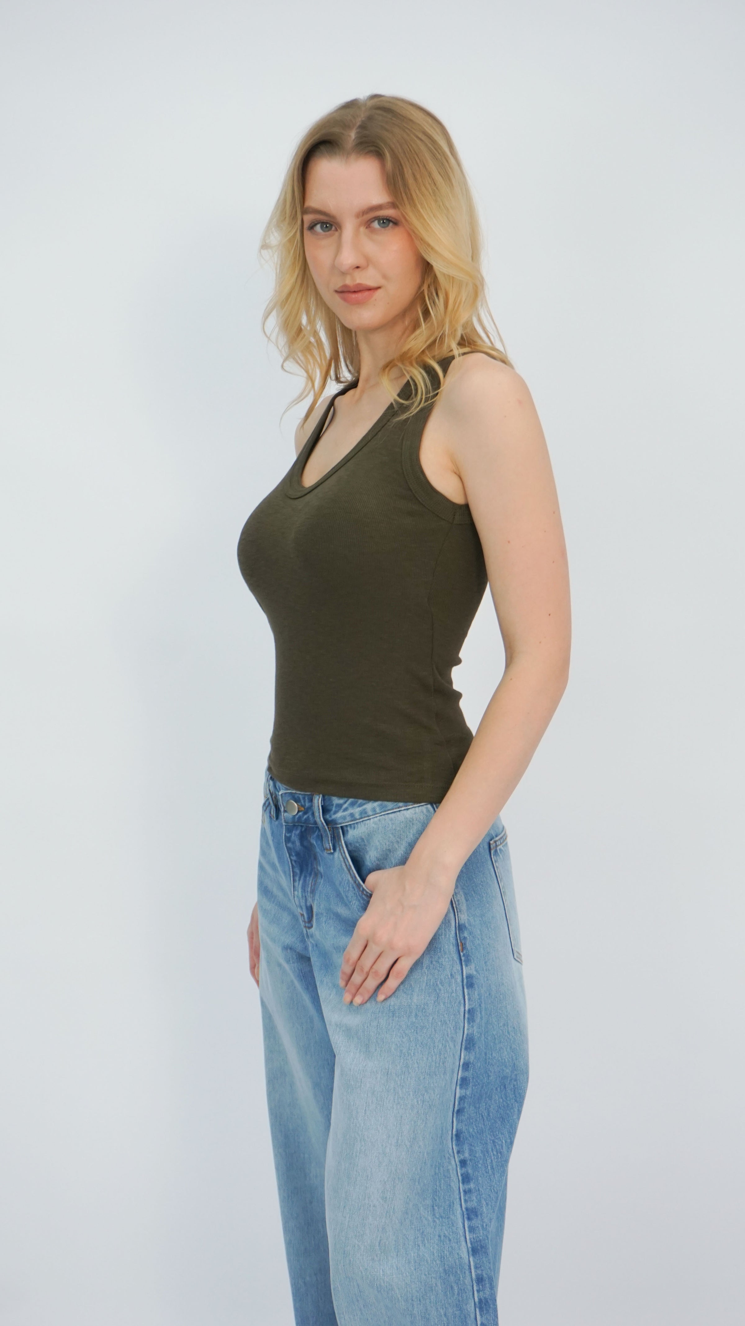 Olive Lorel Ribbed Tank