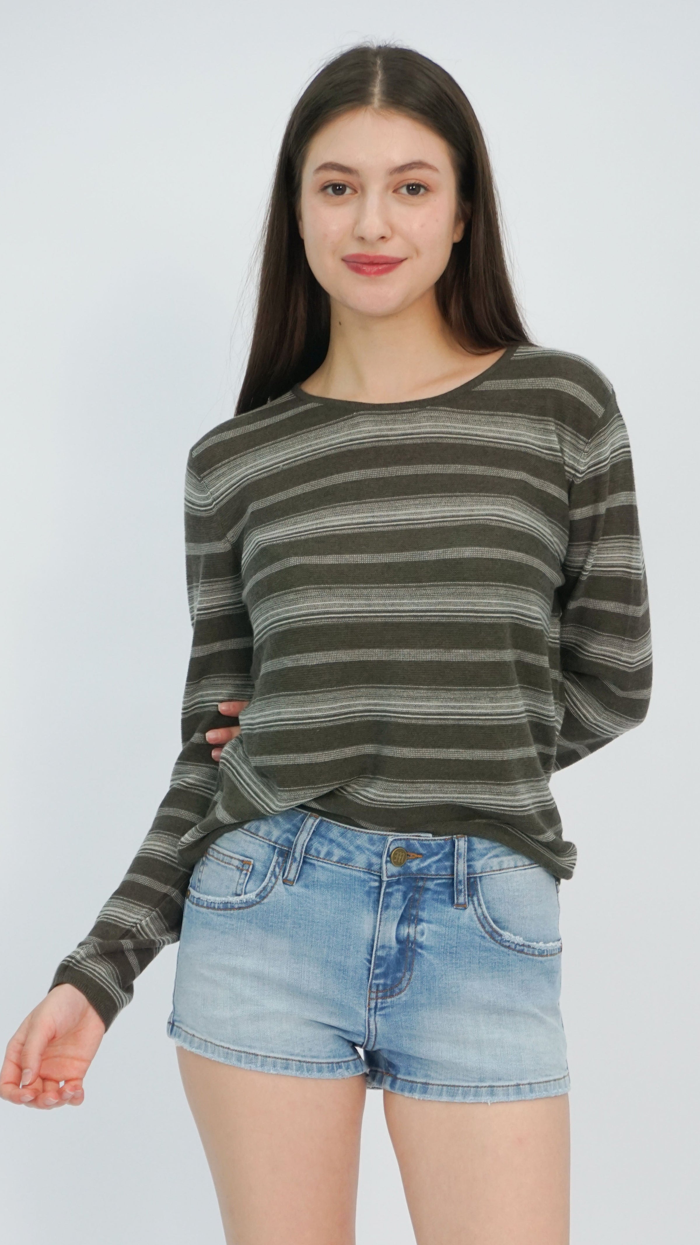 Dark Olive Sela Striped Top