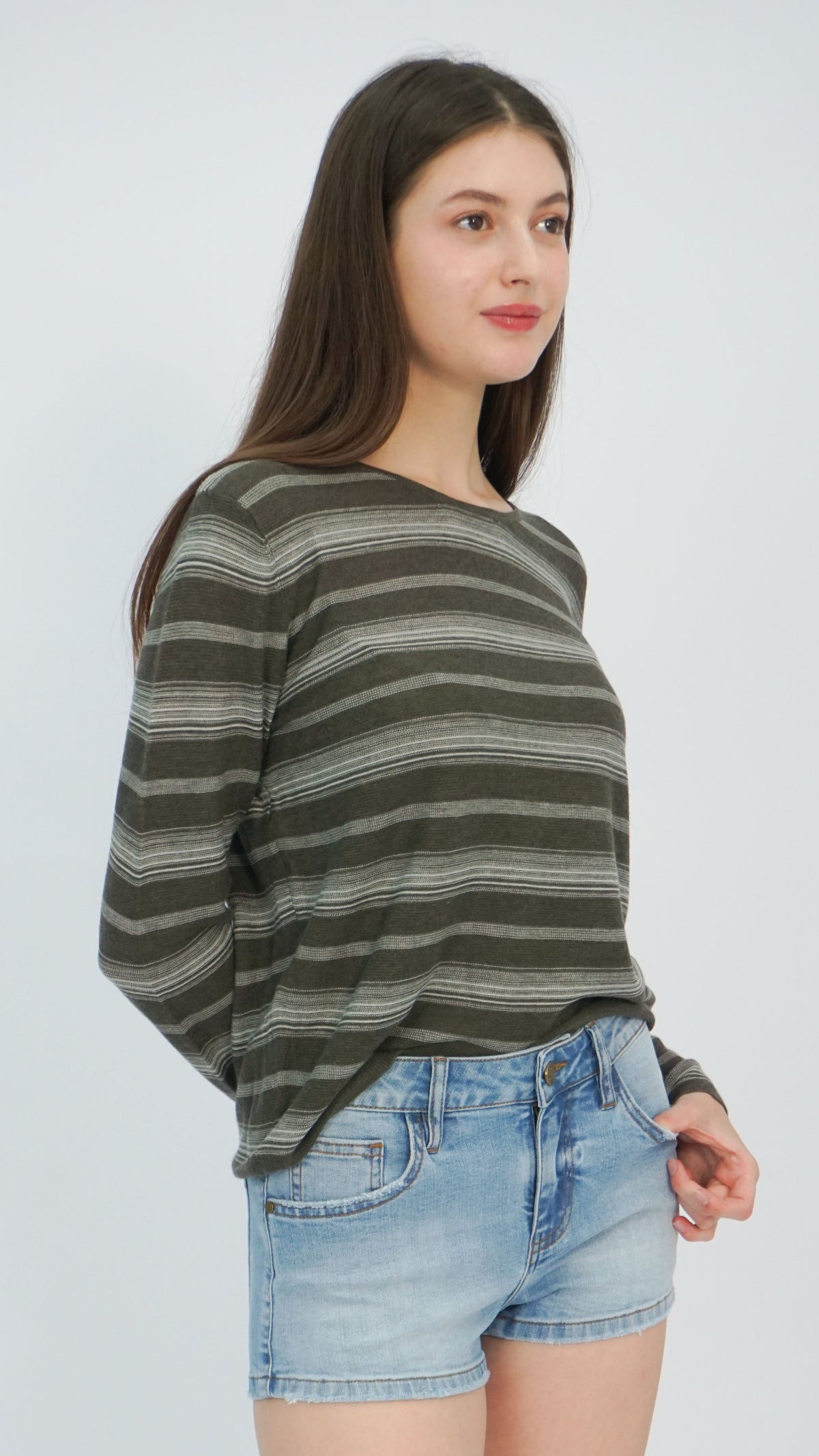 Dark Olive Sela Striped Top