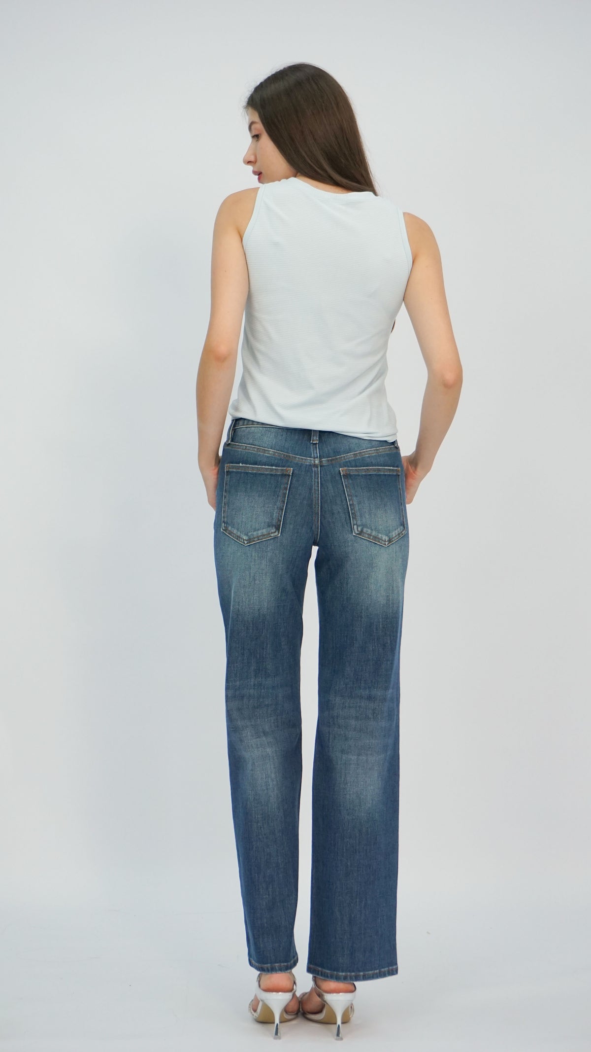 Grace Faded Wash Mid Waist Jeans