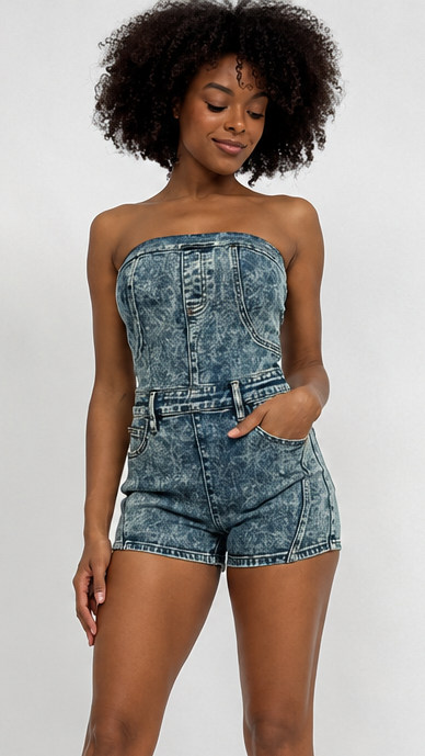 Acid Wash Denim Romper