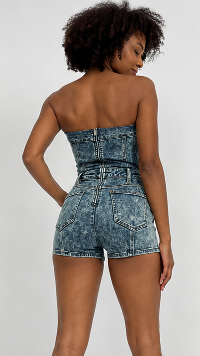 Acid Wash Denim Romper