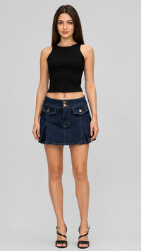 Becky Pleated Denim Skirt
