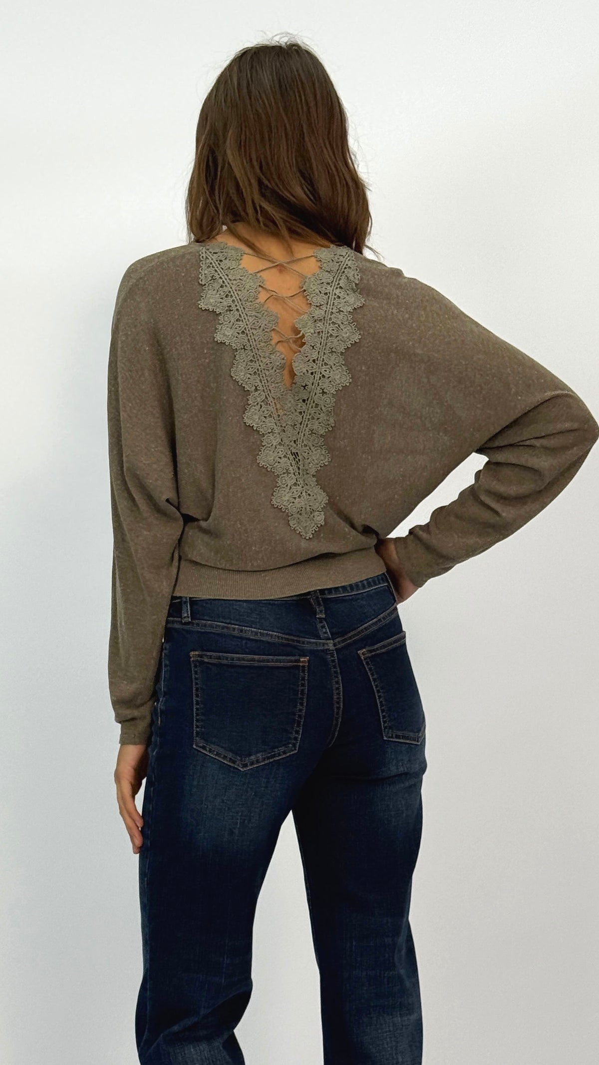 Krista Taupe Back Cutout Top