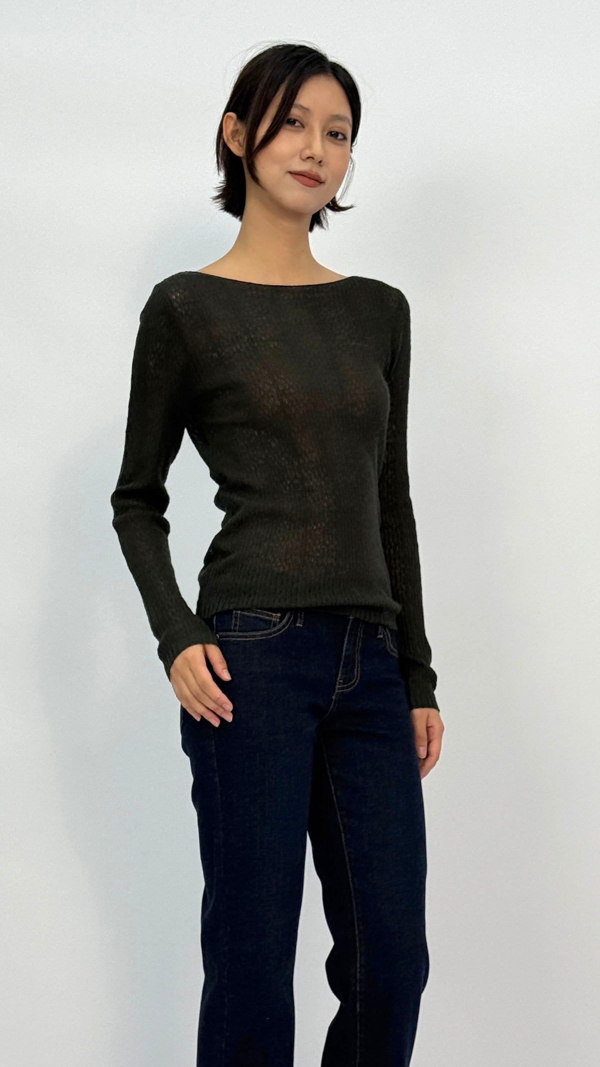 Dark Olive Boat Neck Long Sleeve Top