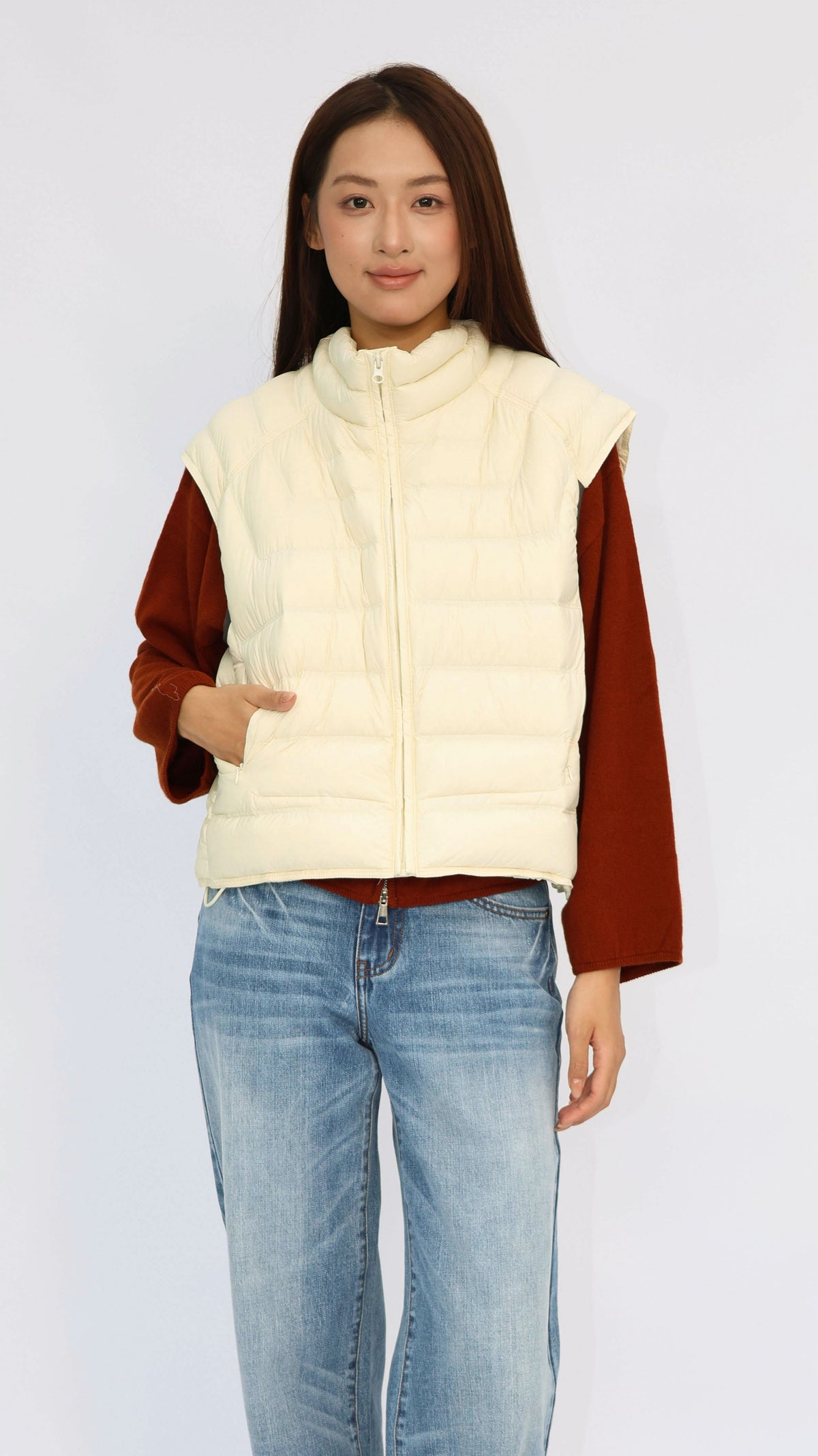 Apricot Cropped Down Vest
