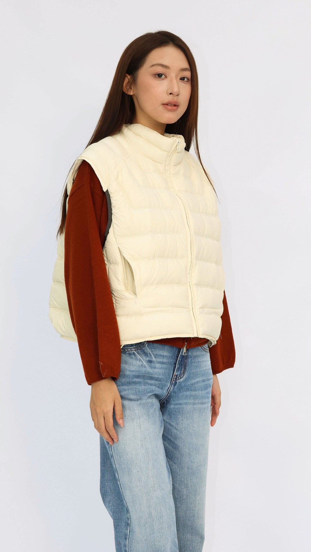 Apricot Cropped Down Vest
