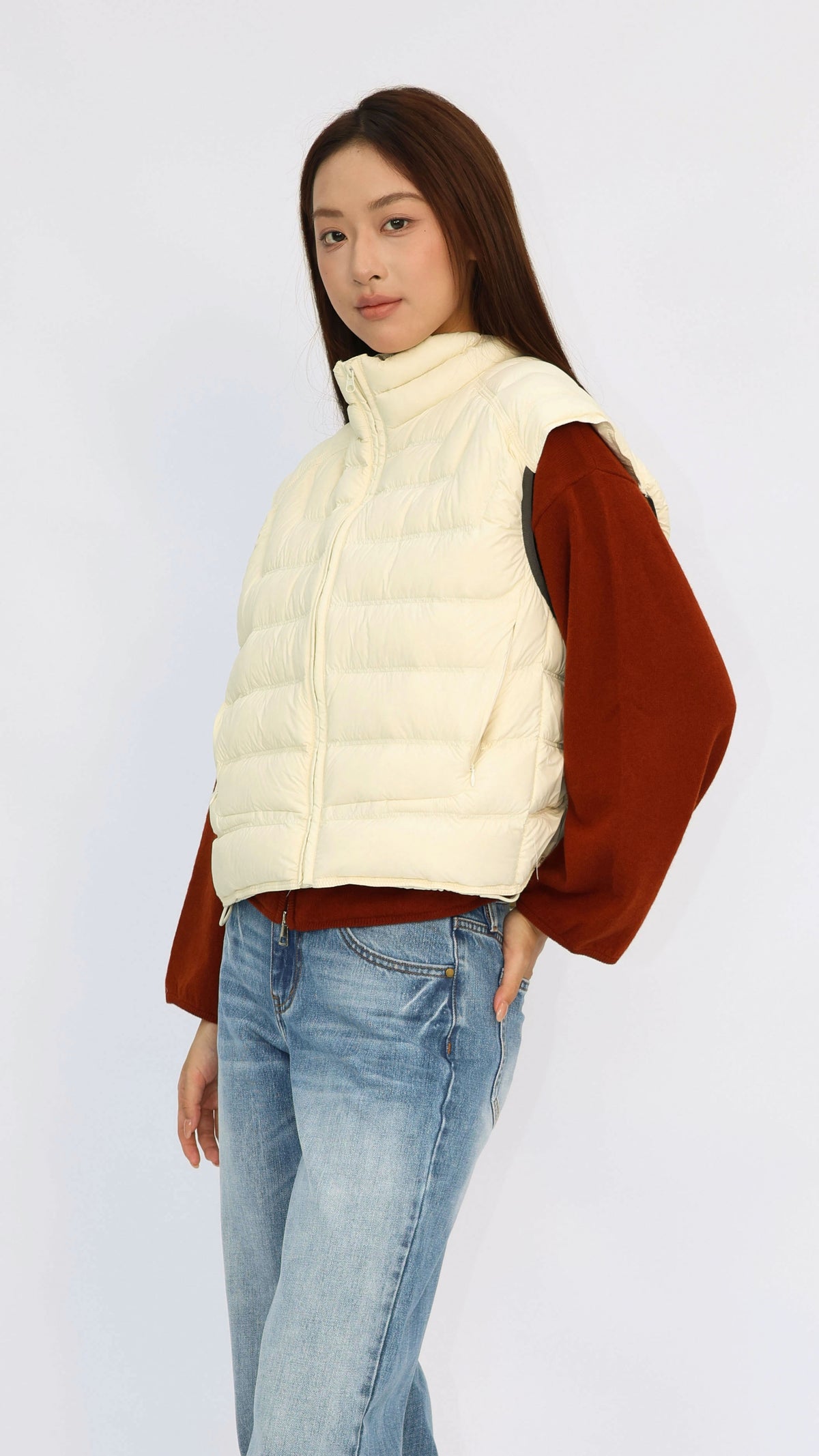 Apricot Cropped Down Vest