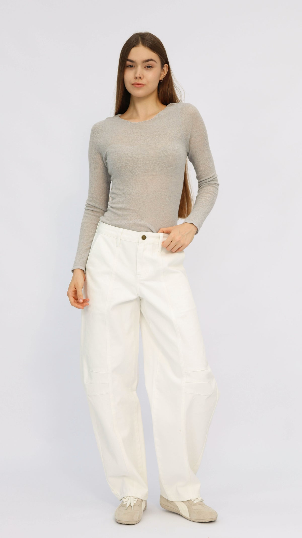 White Front Seam Baggy Jeans
