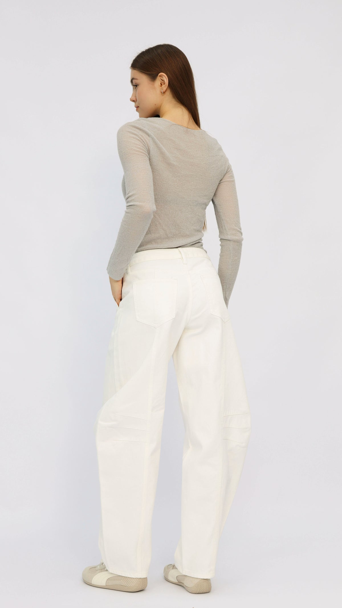 White Front Seam Baggy Jeans
