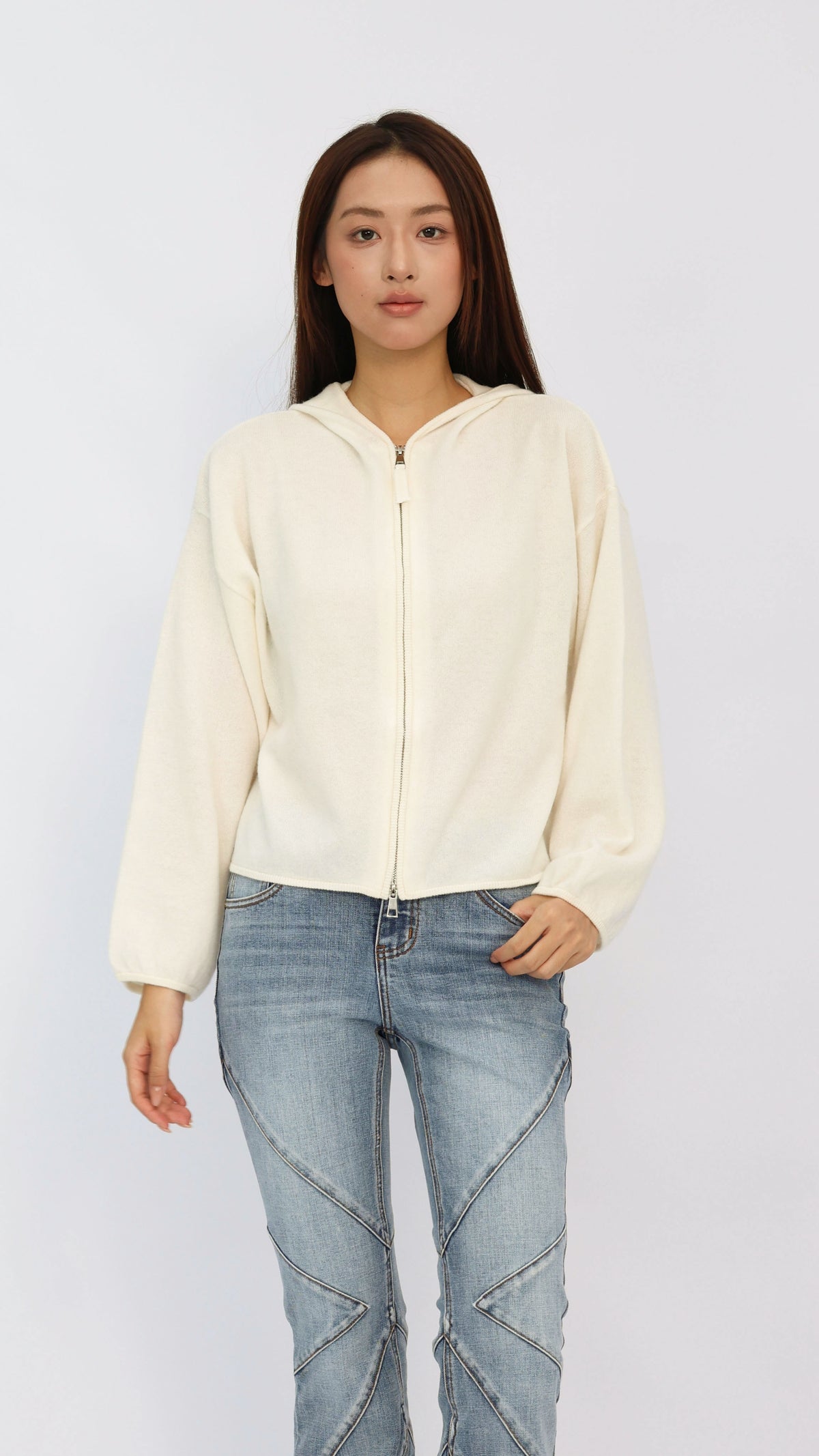 Dixie Off-White Hooded Cropped Sweater
