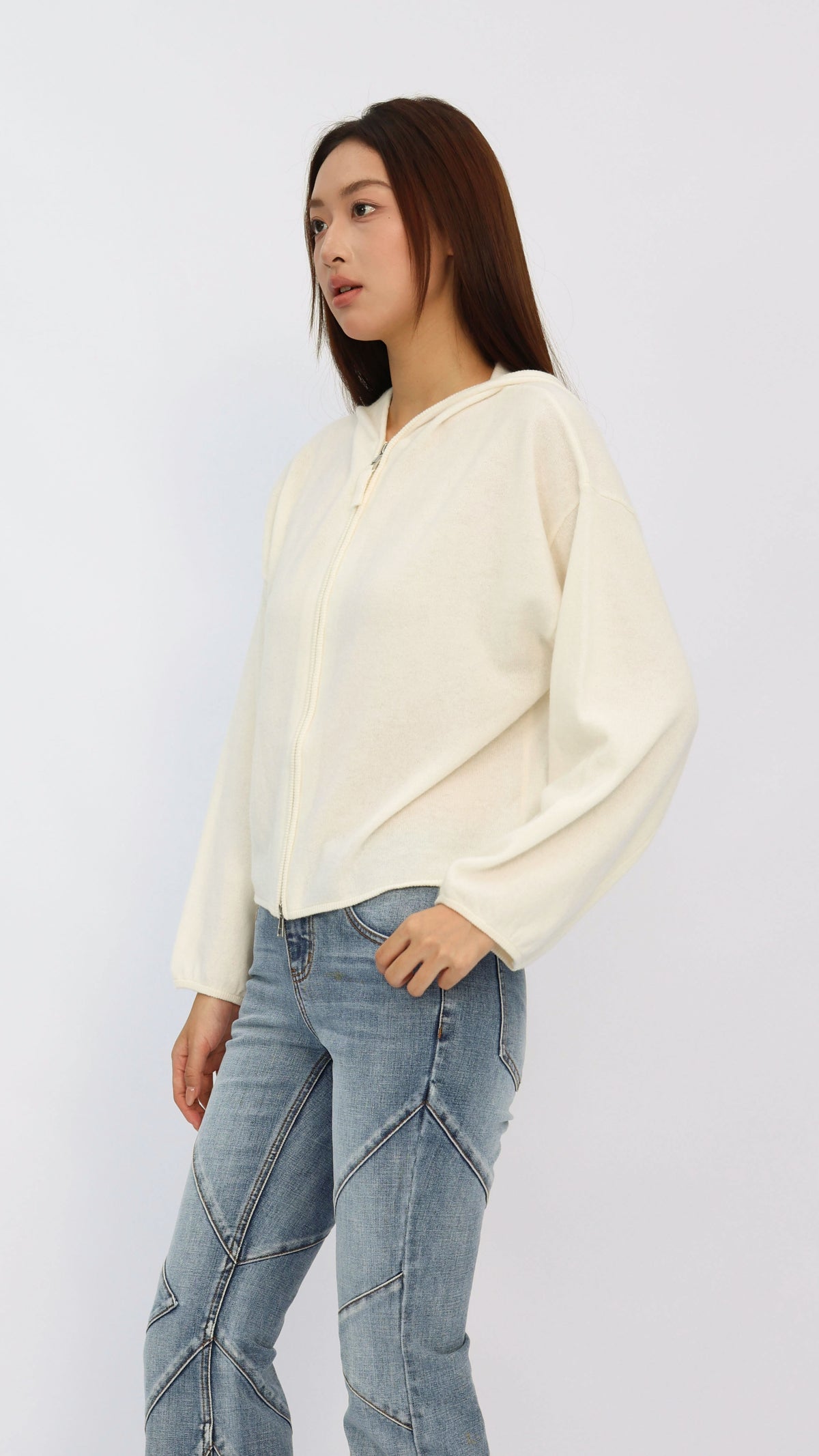 Dixie Off-White Hooded Cropped Sweater