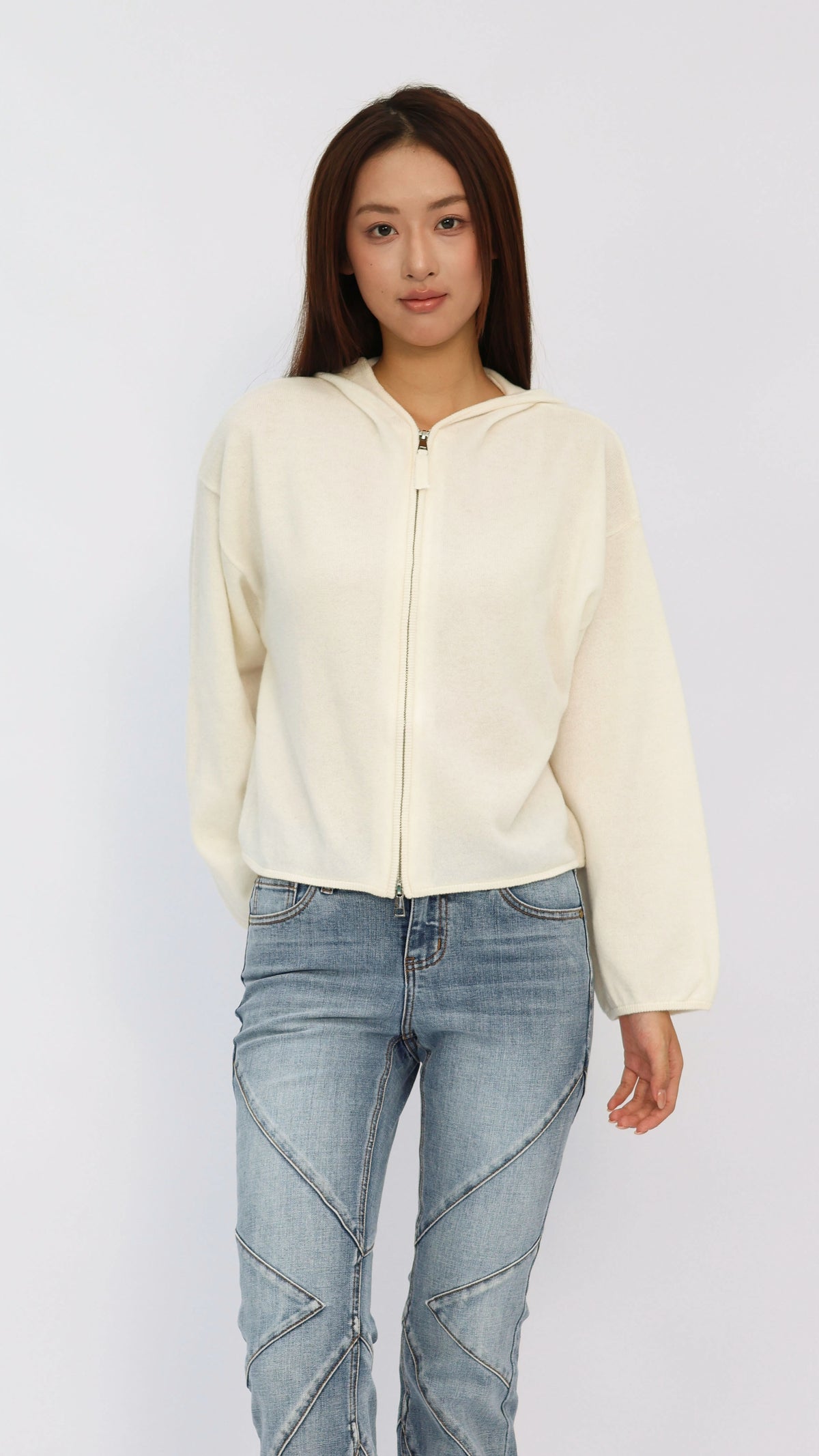 Dixie Off-White Hooded Cropped Sweater