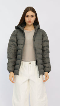Grey Basic Hooded Goose Down Jacket