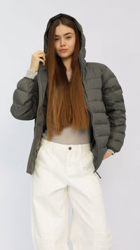 Grey Basic Hooded Goose Down Jacket
