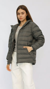 Grey Basic Hooded Goose Down Jacket