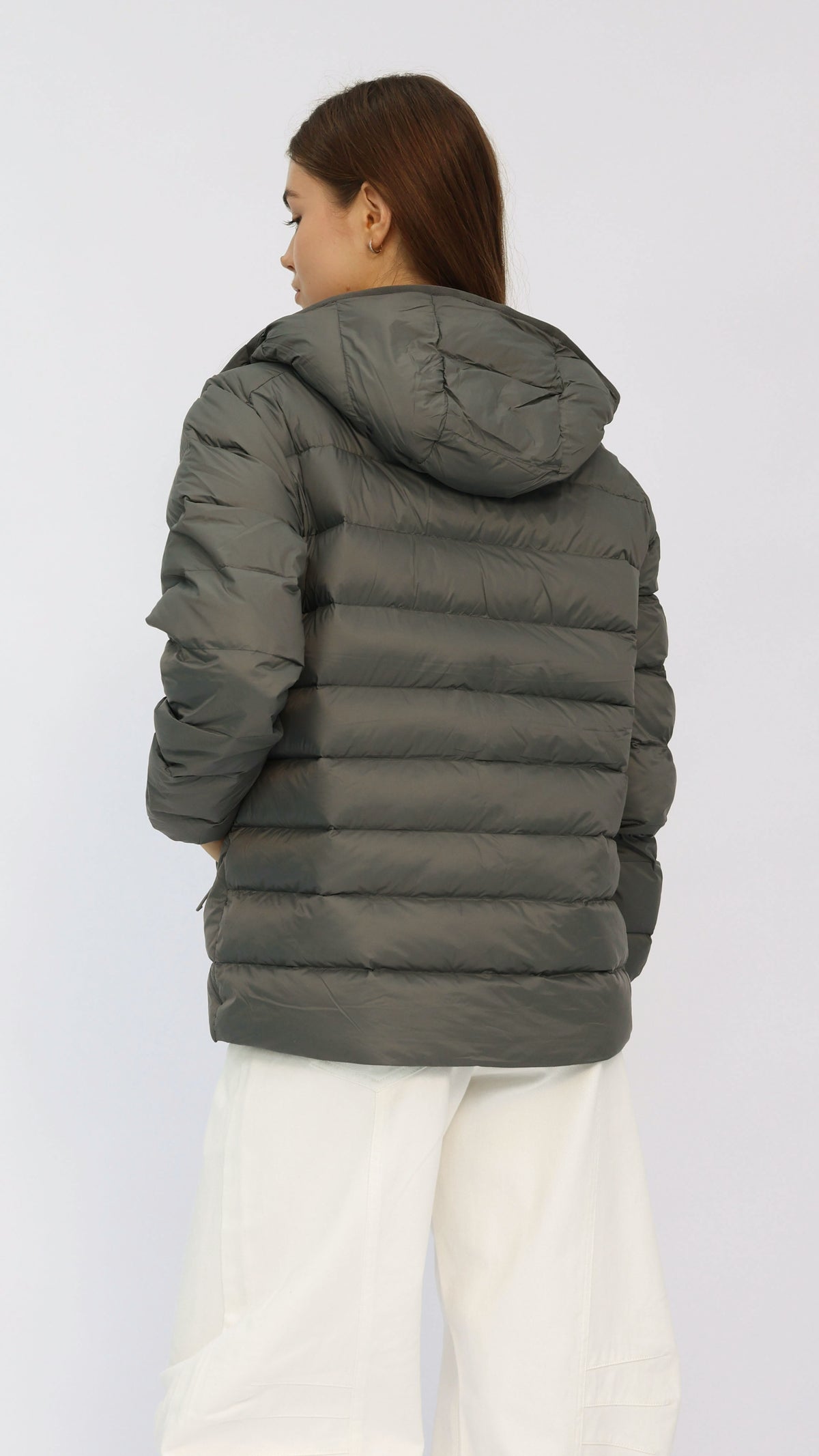 Grey Basic Hooded Goose Down Jacket