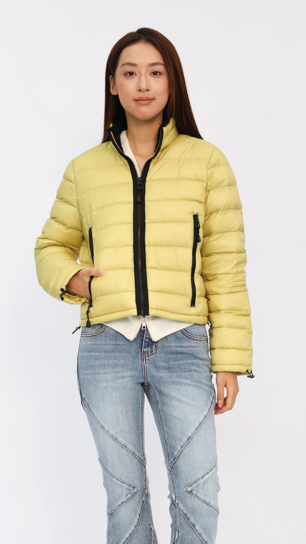 Chartreuse Contrast Cropped Down Jacket