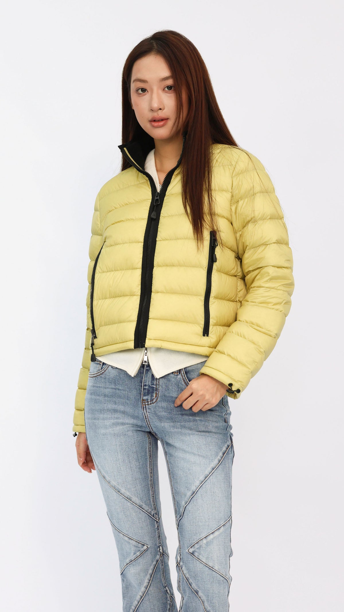 Chartreuse Contrast Cropped Down Jacket
