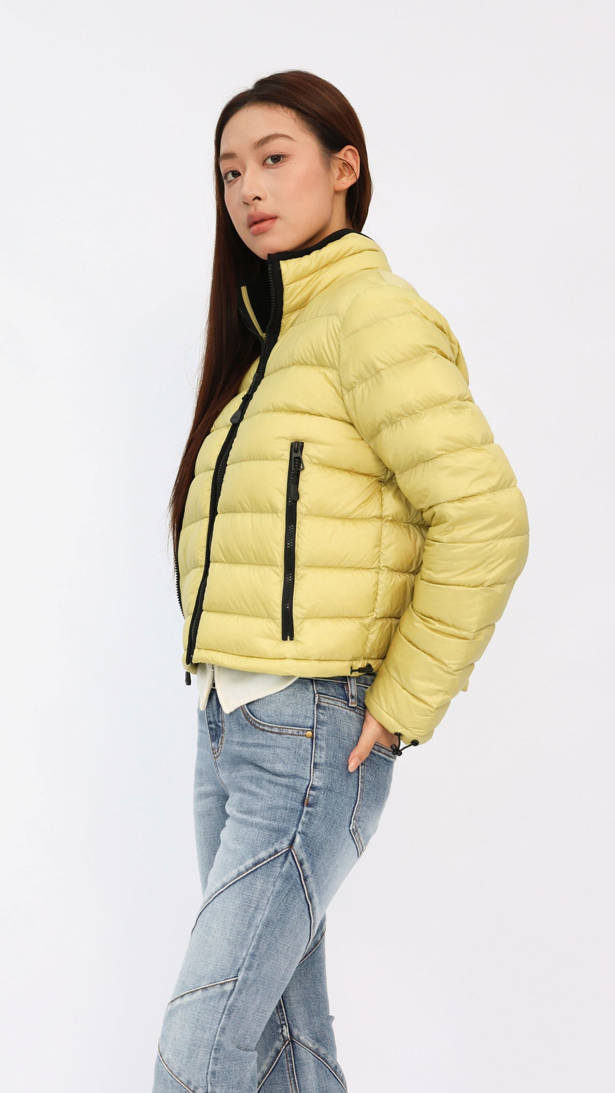 Chartreuse Contrast Cropped Down Jacket