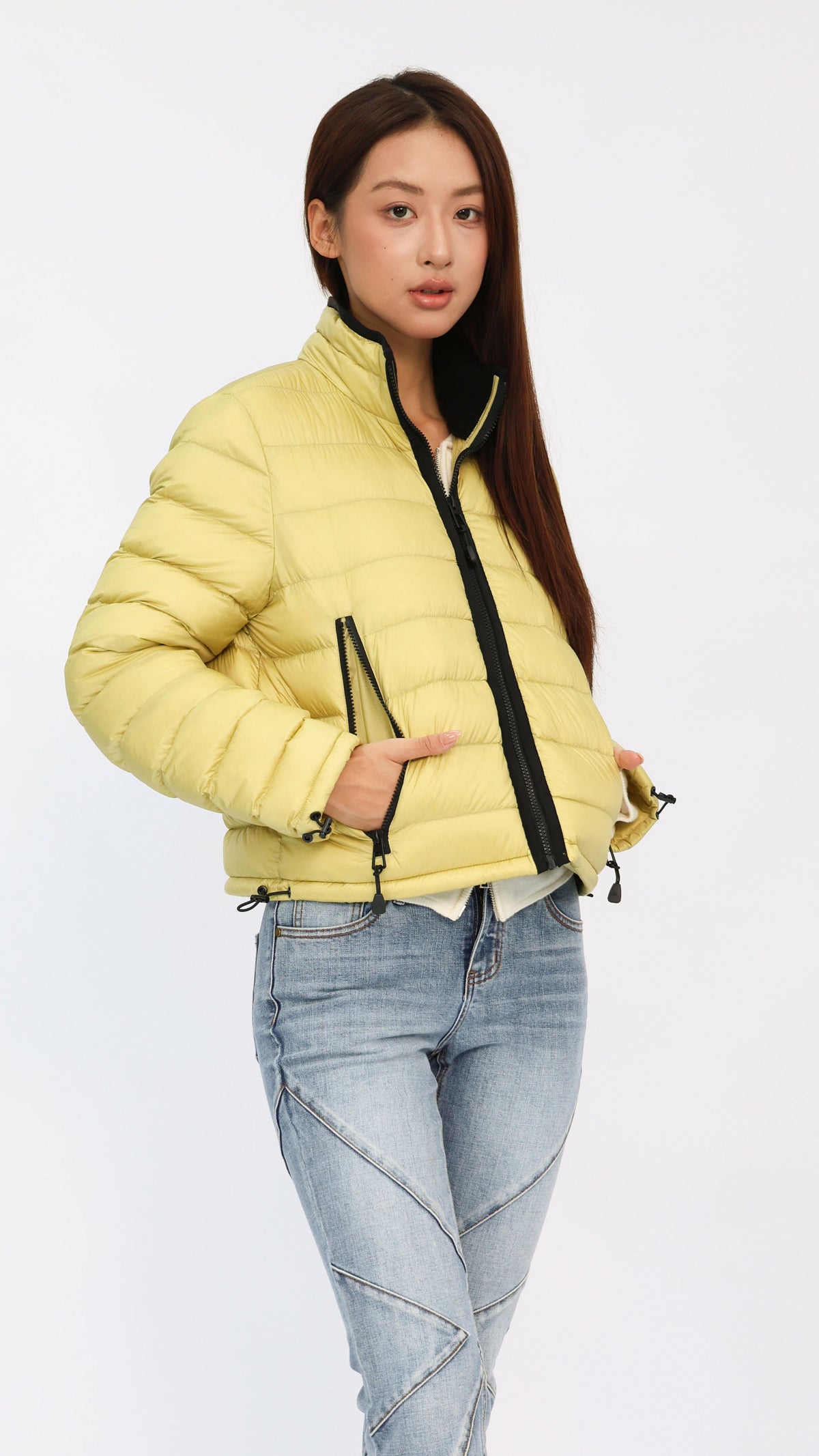 Chartreuse Contrast Cropped Down Jacket