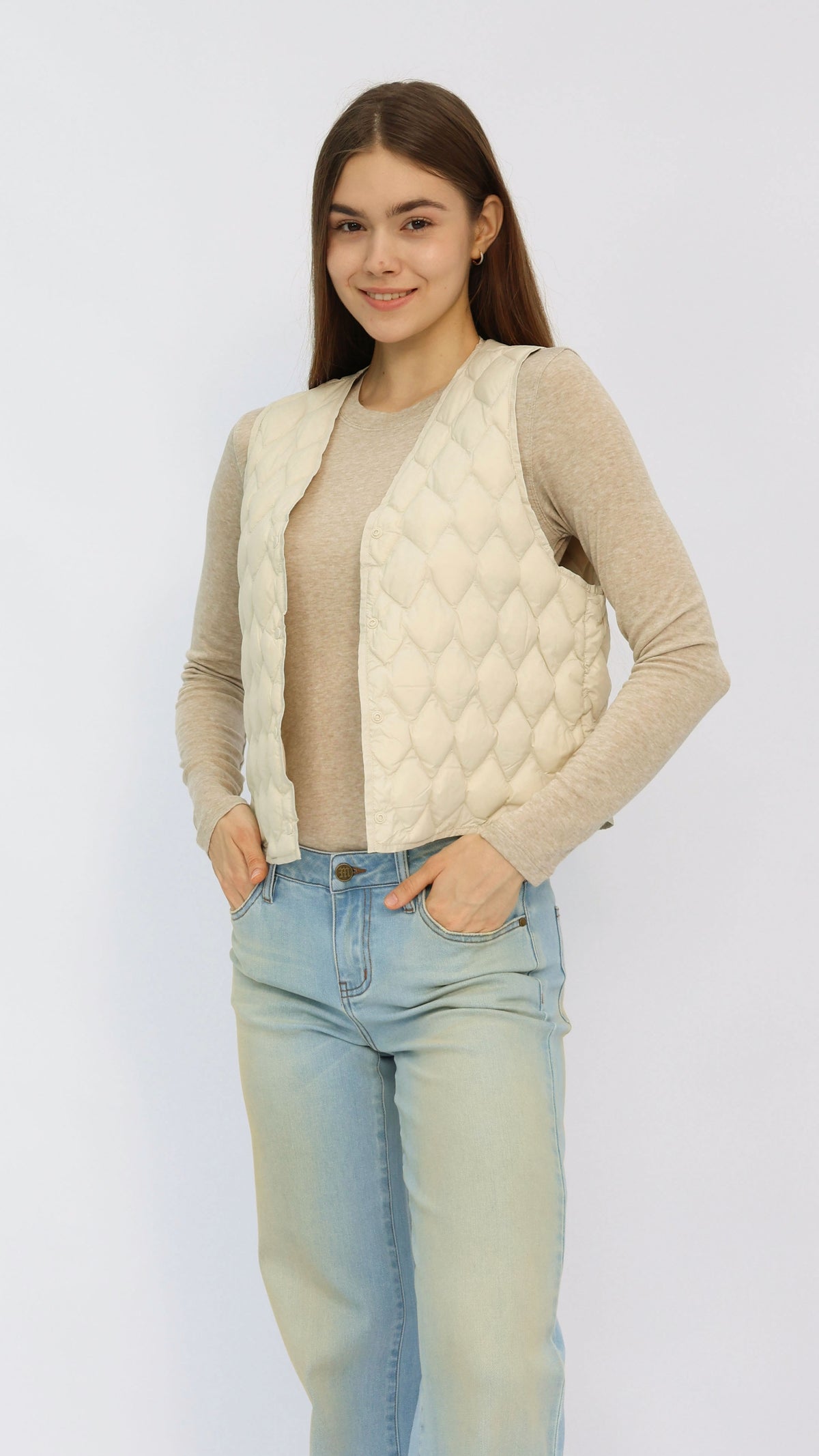 Cream Cropped Quilted Vest