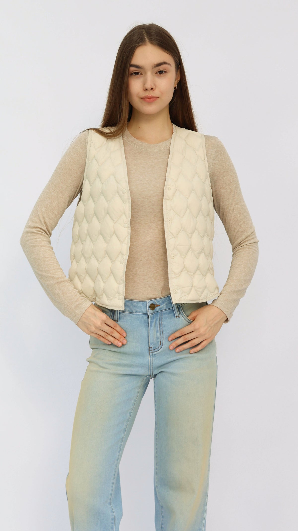 Cream Cropped Quilted Vest