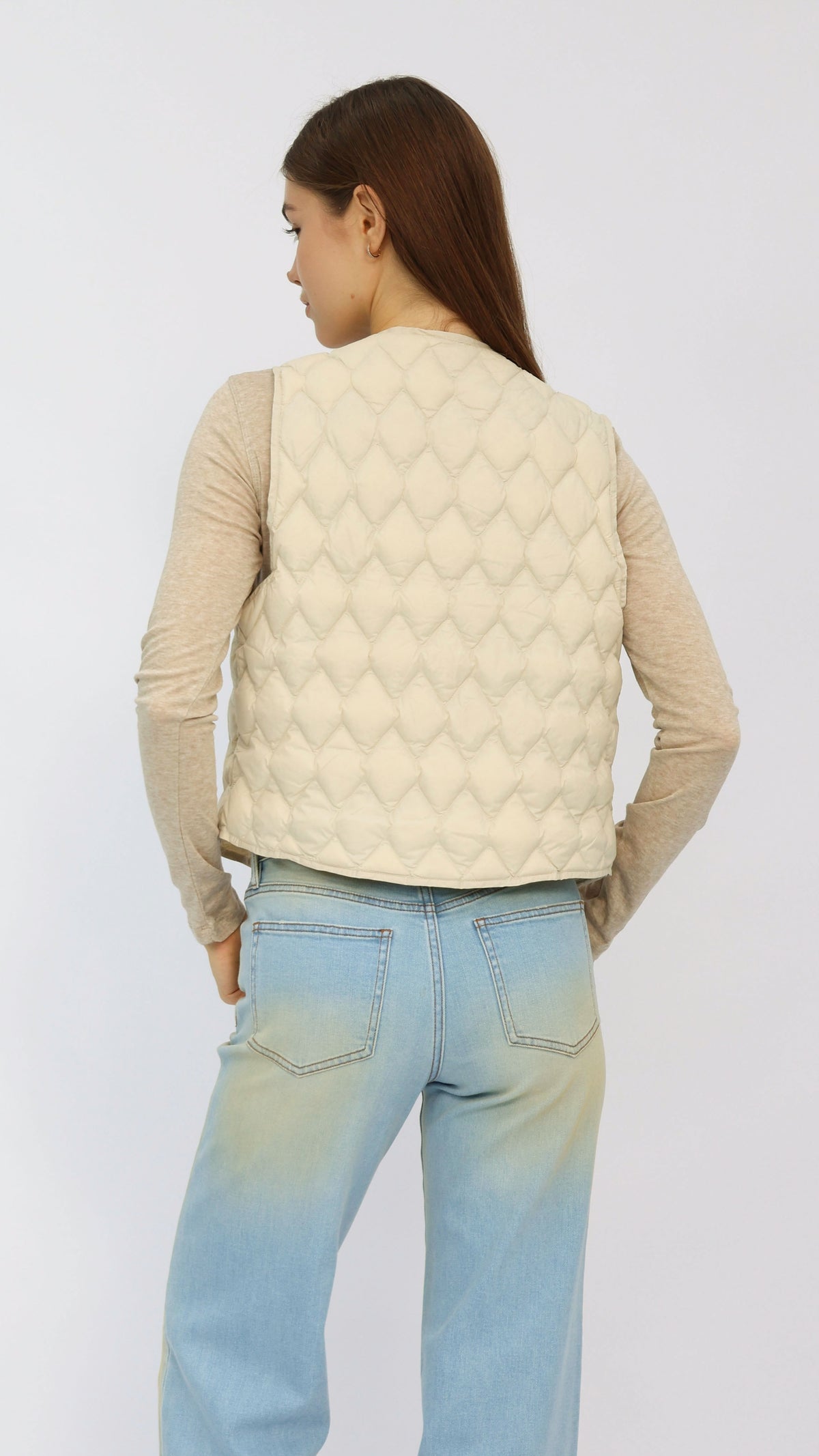 Cream Cropped Quilted Vest