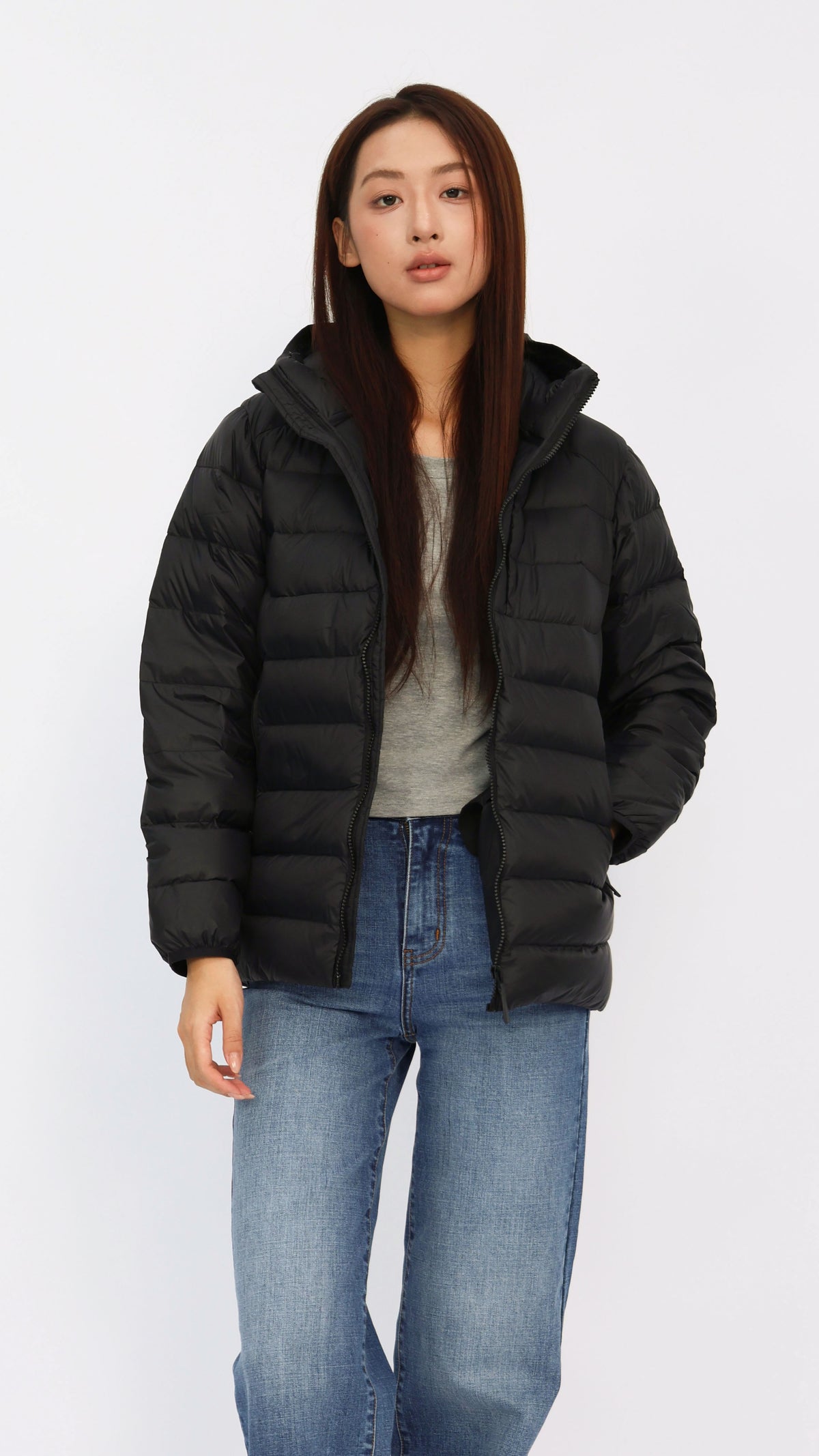 Black Basic Hooded Goose Down Jacket